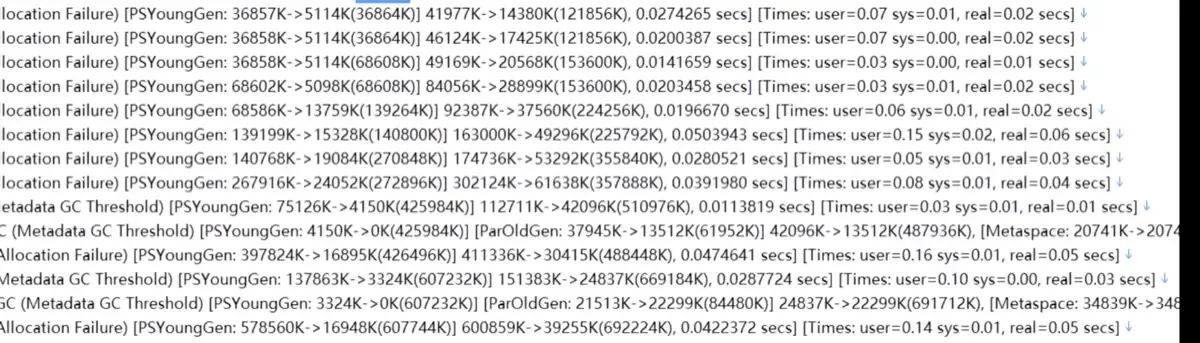 GC 日志示例:Parallel Scavenge + ParOldGen + Metaspace